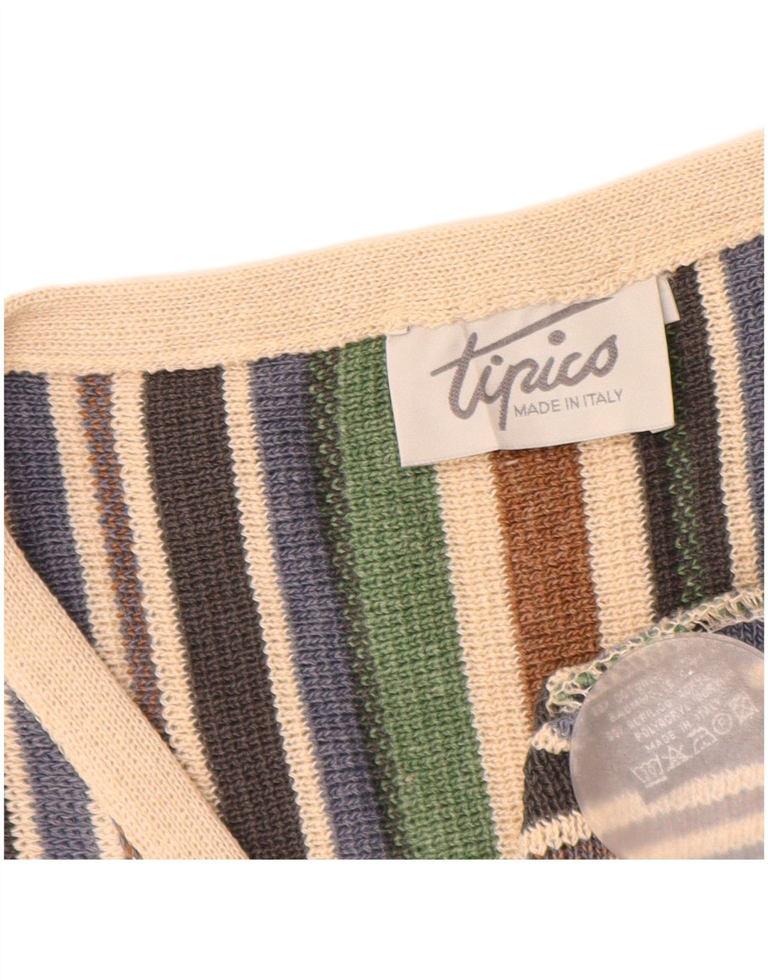 vintage Mens Cardigan Sweater Grand Coton Rayé Multicolore