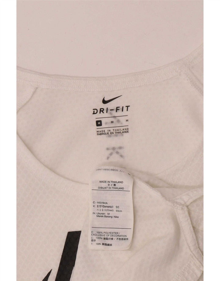 Nike Womens Dri Fit Graphic T-Shirt Top UK 14 Moyen Blanc Cassé Polyester