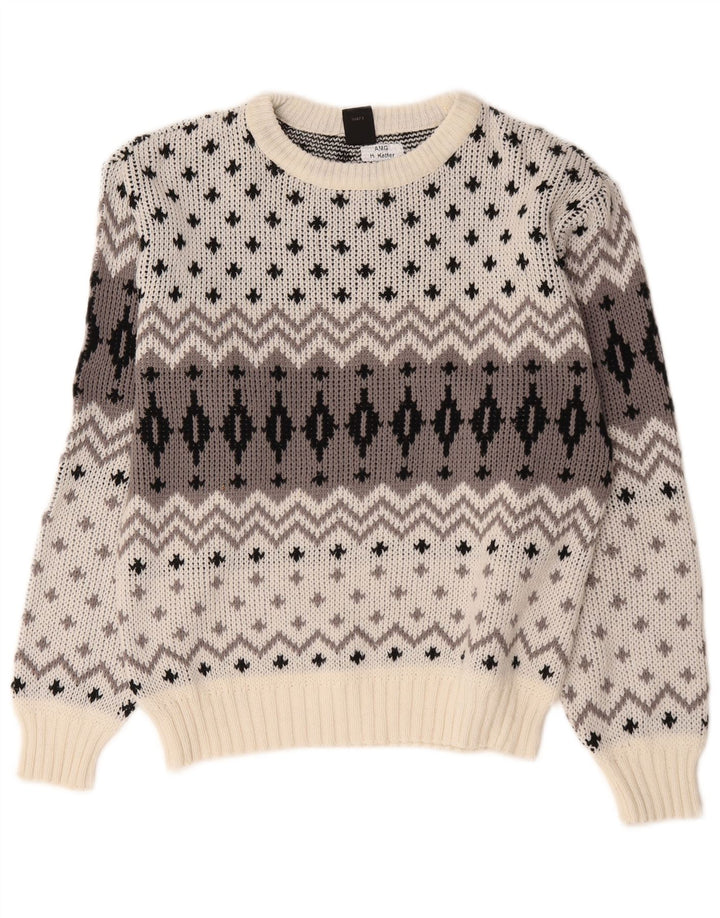 C&A Pull col rond pour homme EU 48/50 Blanc moyen Fair Isle