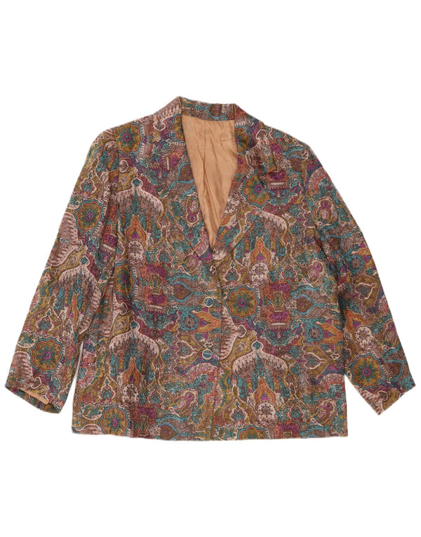 vintage Femme Motif Abstrait Blazer Veste UK 14 Grand Multicolore
