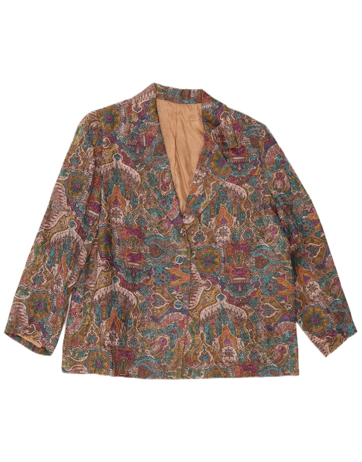 vintage Femme Motif Abstrait Blazer Veste UK 14 Grand Multicolore