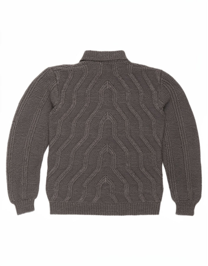 vintage Mens Turtle Neck Jumper Pull Moyen Gris Géométrique