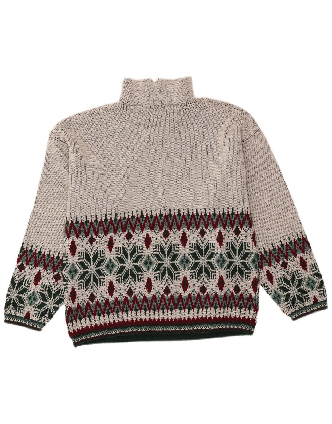 vintage Mens Zip Neck Jumper Pull Moyen Gris Fair Isle