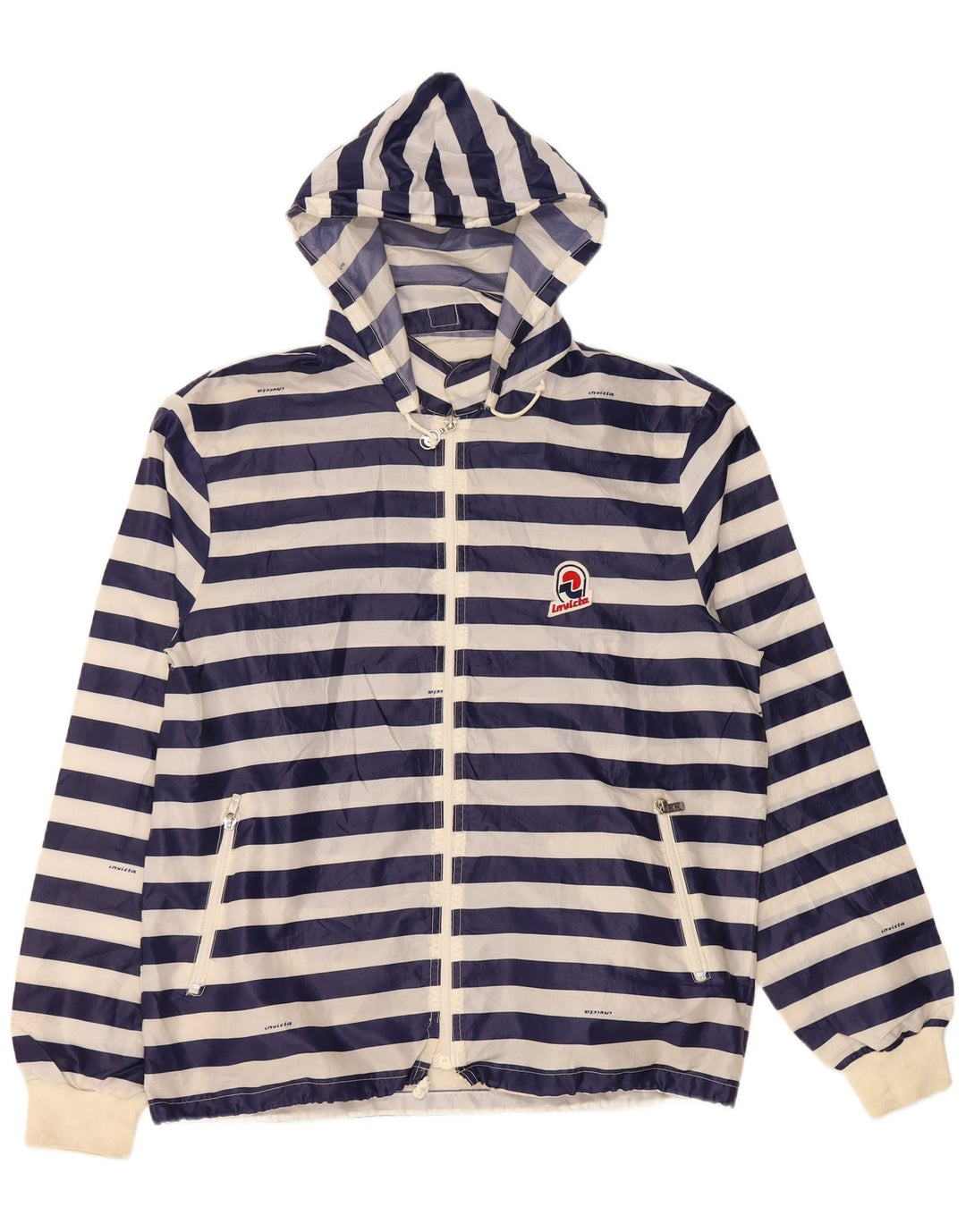 INVICTA Veste de pluie à capuche pour homme UK 40 Large Bleu Marine Rayé Polyester