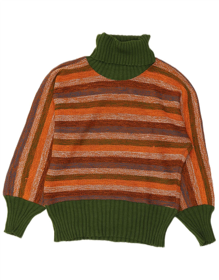 vintage Femme Roll Neck Jumper Pull IT 44 Moyen Multicolore Rayé