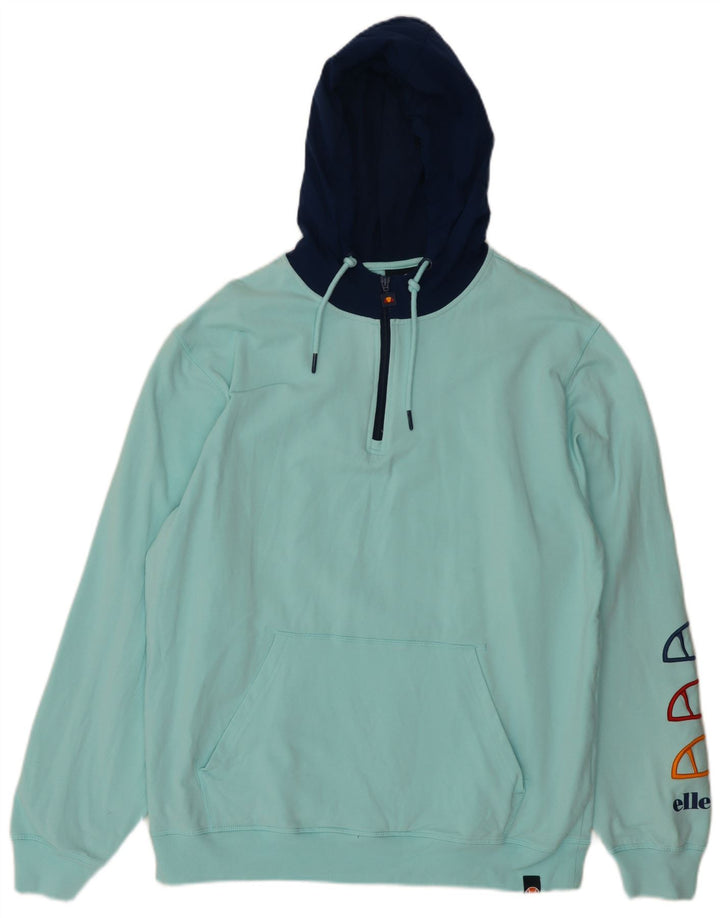 ELLESSE Pull à capuche graphique pour homme XL en coton color block turquoise