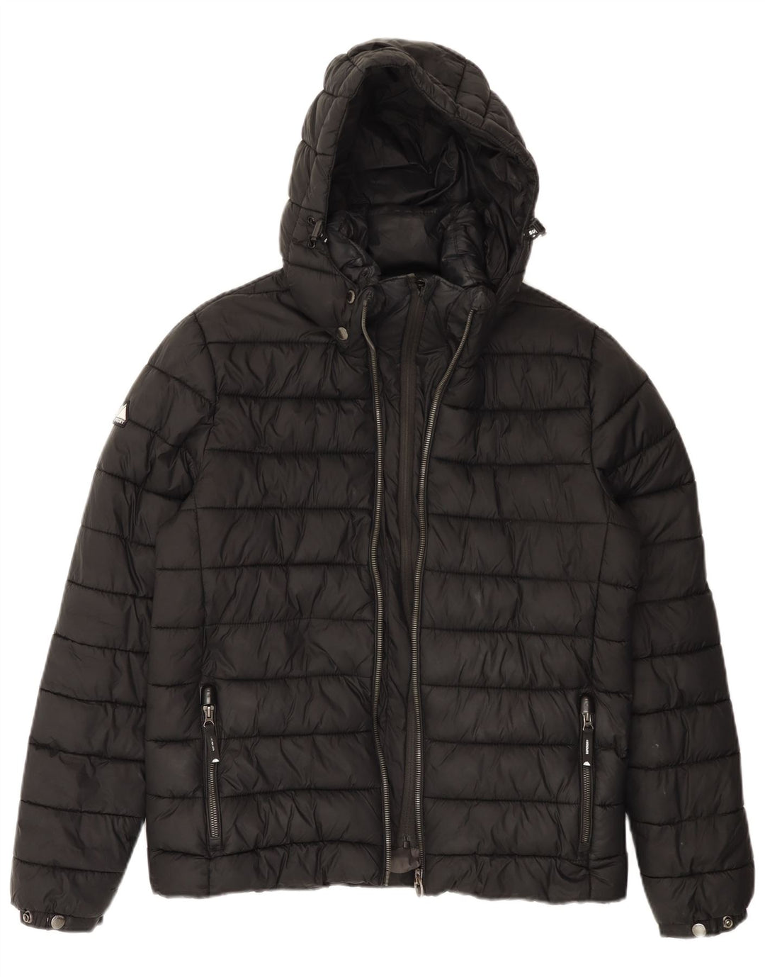 Superdry Veste matelassée à capuche pour hommes UK 38 Medium Black Nylon
