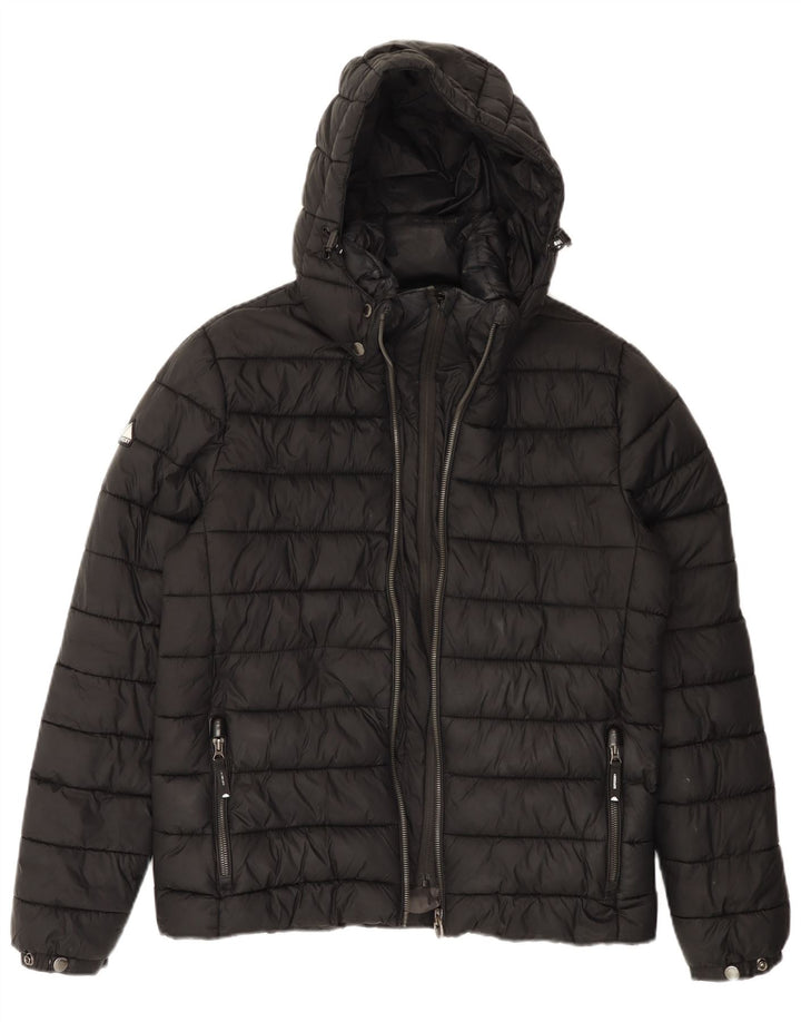 Superdry Veste matelassée à capuche pour hommes UK 38 Medium Black Nylon