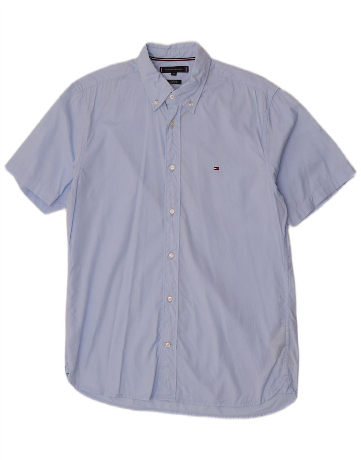 Tommy Hilfiger Chemise à manches courtes coupe régulière pour homme en coton bleu moyen
