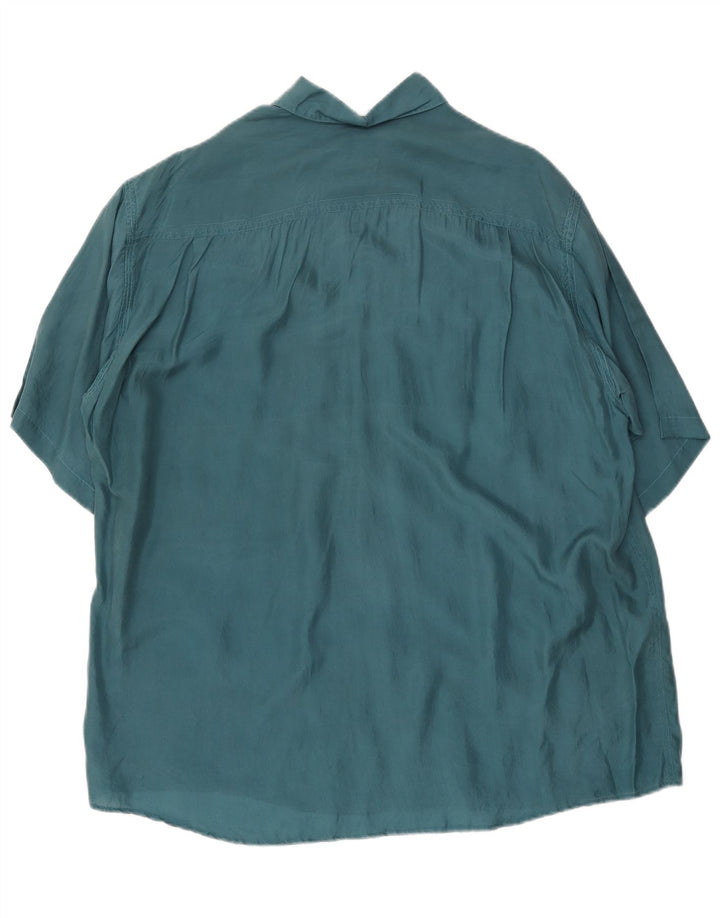 VINTAGE Chemise ample à manches courtes pour homme en soie vert moyen