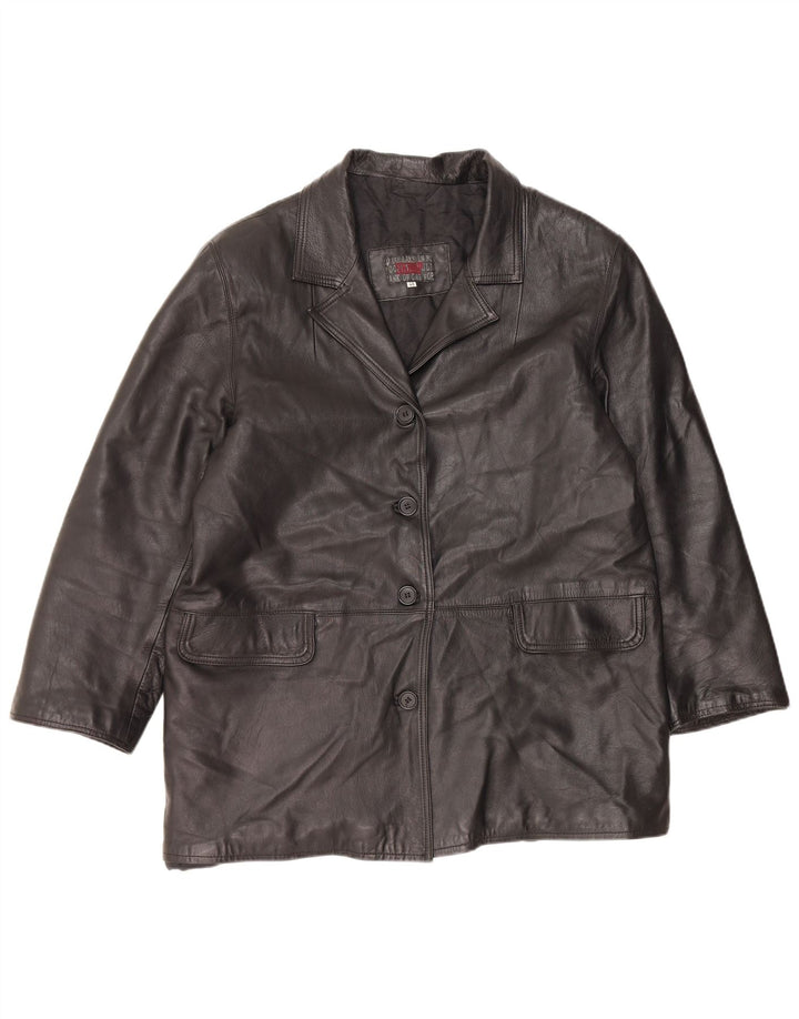 VINTAGE Manteau en Cuir Femme IT 48 XL Cuir Noir