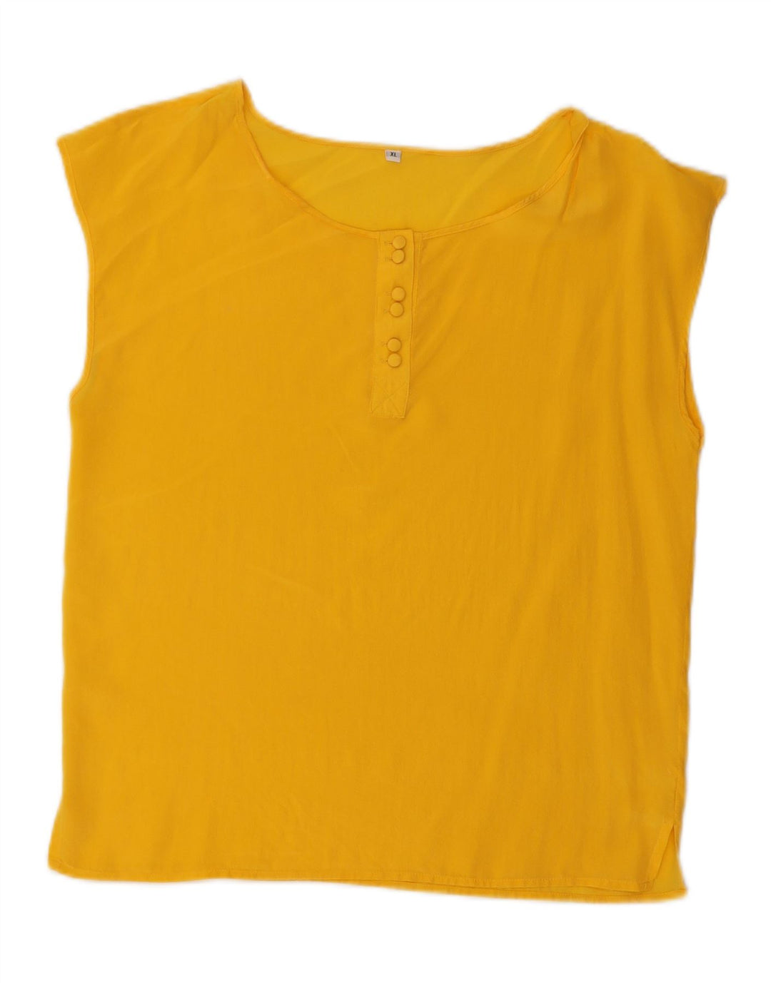 VINTAGE Femme Chemisier sans manches Top UK 18 XL Soie Jaune