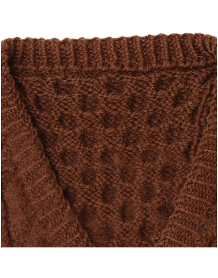 VINTAGE Pull col V femme UK 14 Large Marron