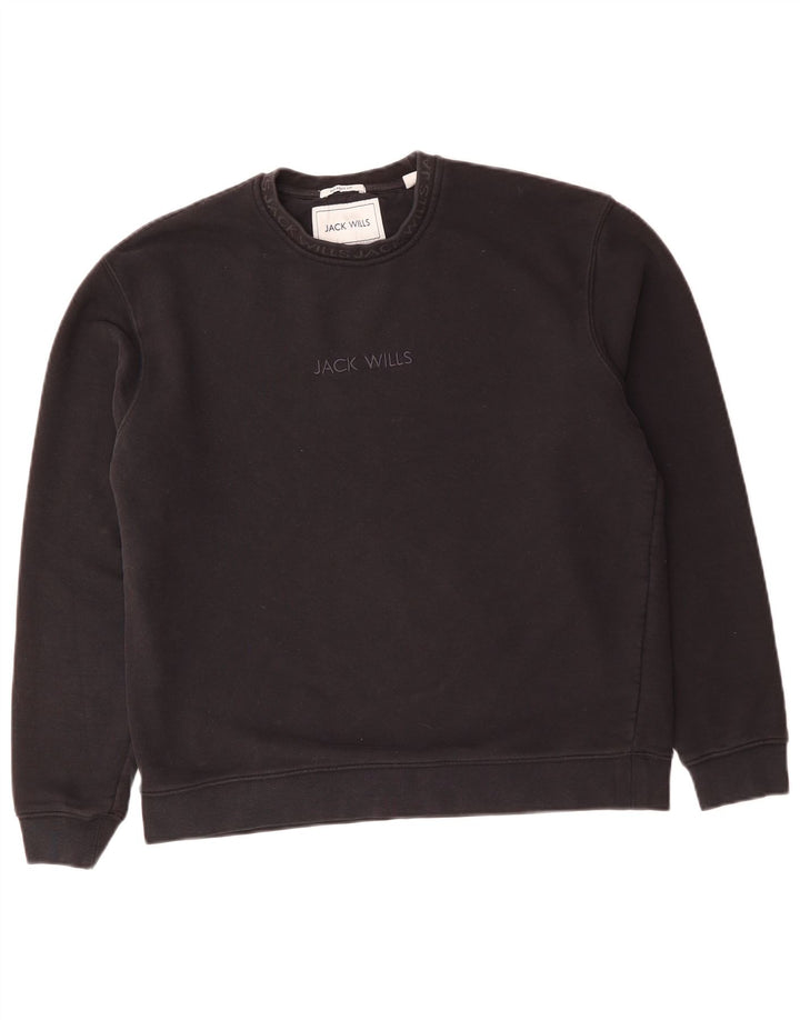 JACK WILLS Sweat-shirt coupe décontractée pour homme en coton noir moyen