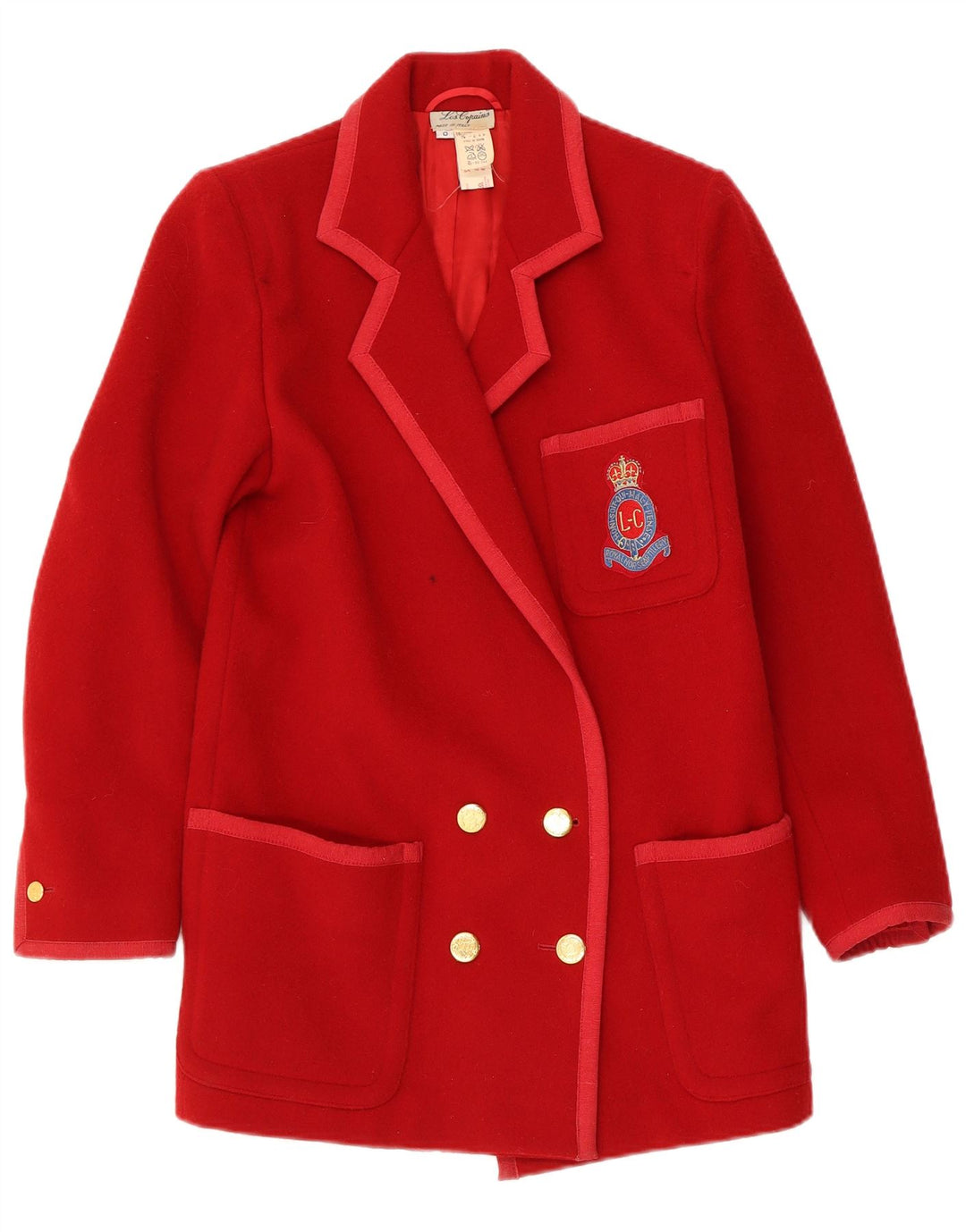 Les Copains Manteau Double Boutonnage Femme UK 10 Petite Laine Rouge