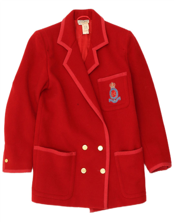 Les Copains Manteau Double Boutonnage Femme UK 10 Petite Laine Rouge