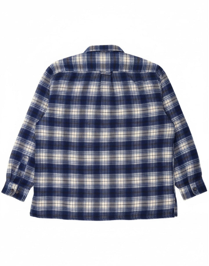 vintage Mens Lumberjack Flanelle Chemise Grand Bleu Check Acrylique