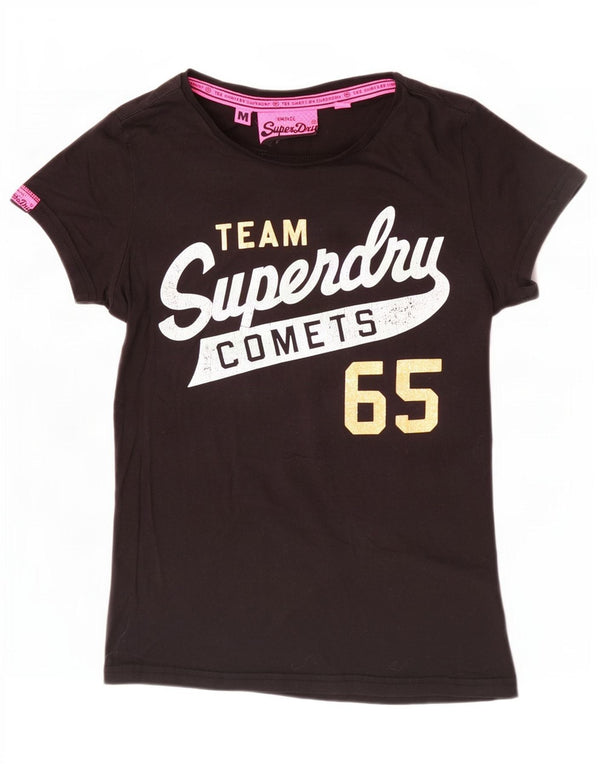 Superdry T-Shirt Graphique Femme UK 12 Coton Noir Moyen