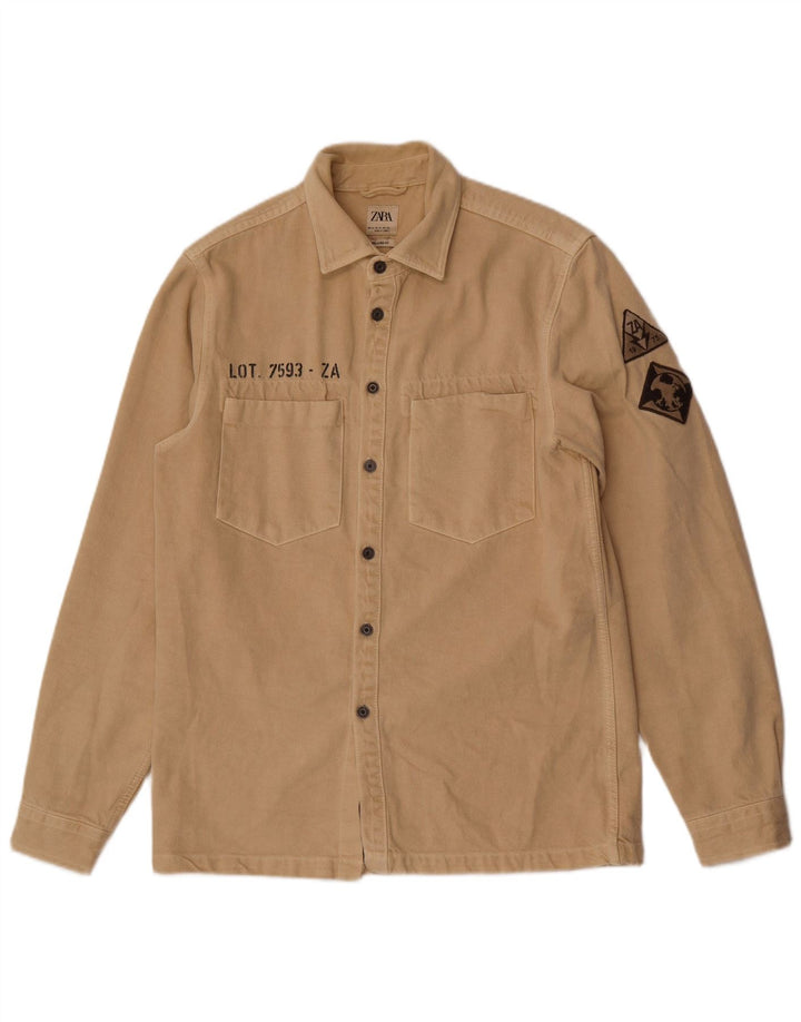 Zara Chemise graphique coupe décontractée pour homme en coton beige moyen
