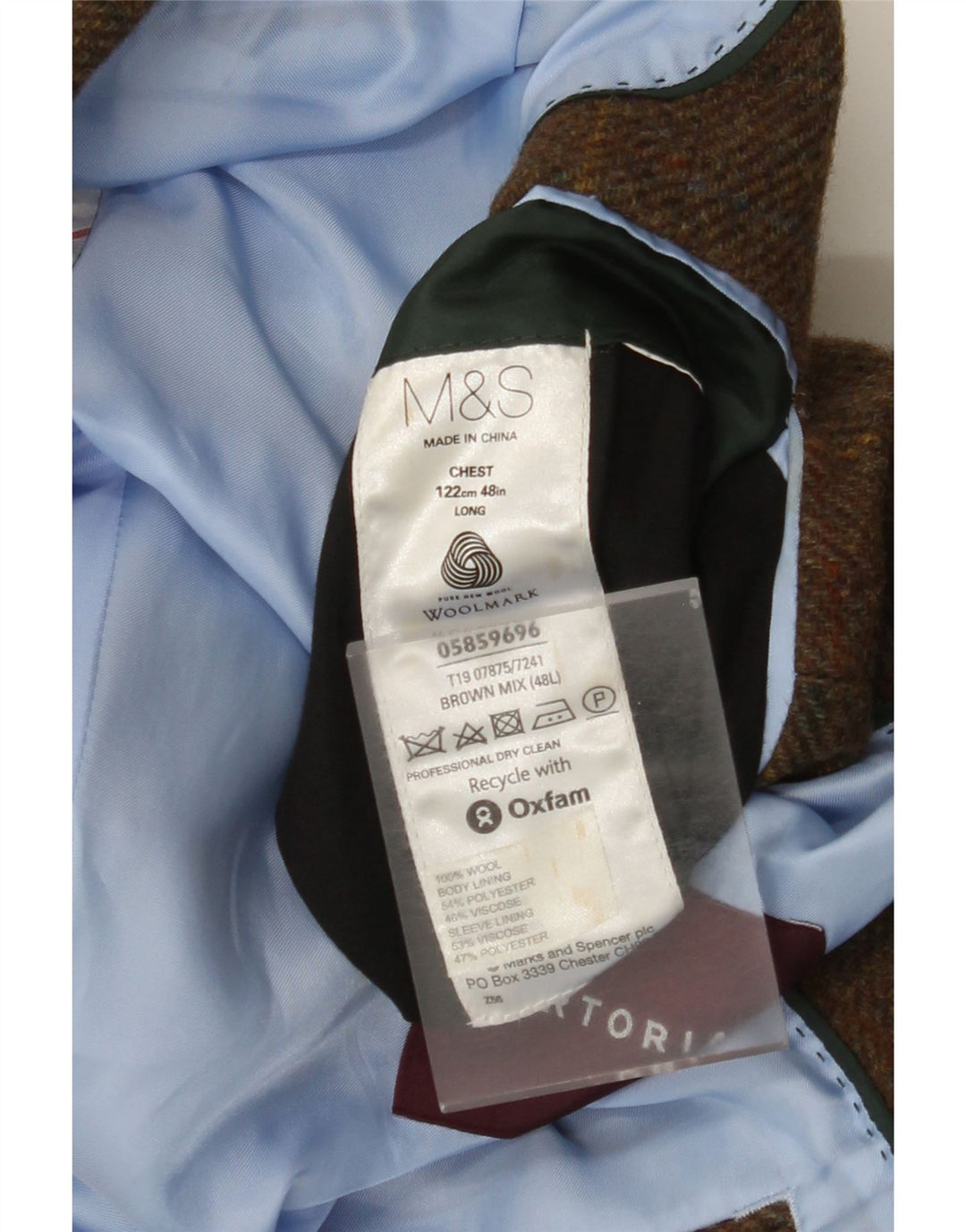 Marks & Spencer Veste blazer à 2 boutons pour homme UK 48 2XL Marron à carreaux en laine