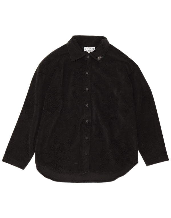 Vintage Womens Fleece Shirt Blouse IT 46 Large Black Floral Polyester