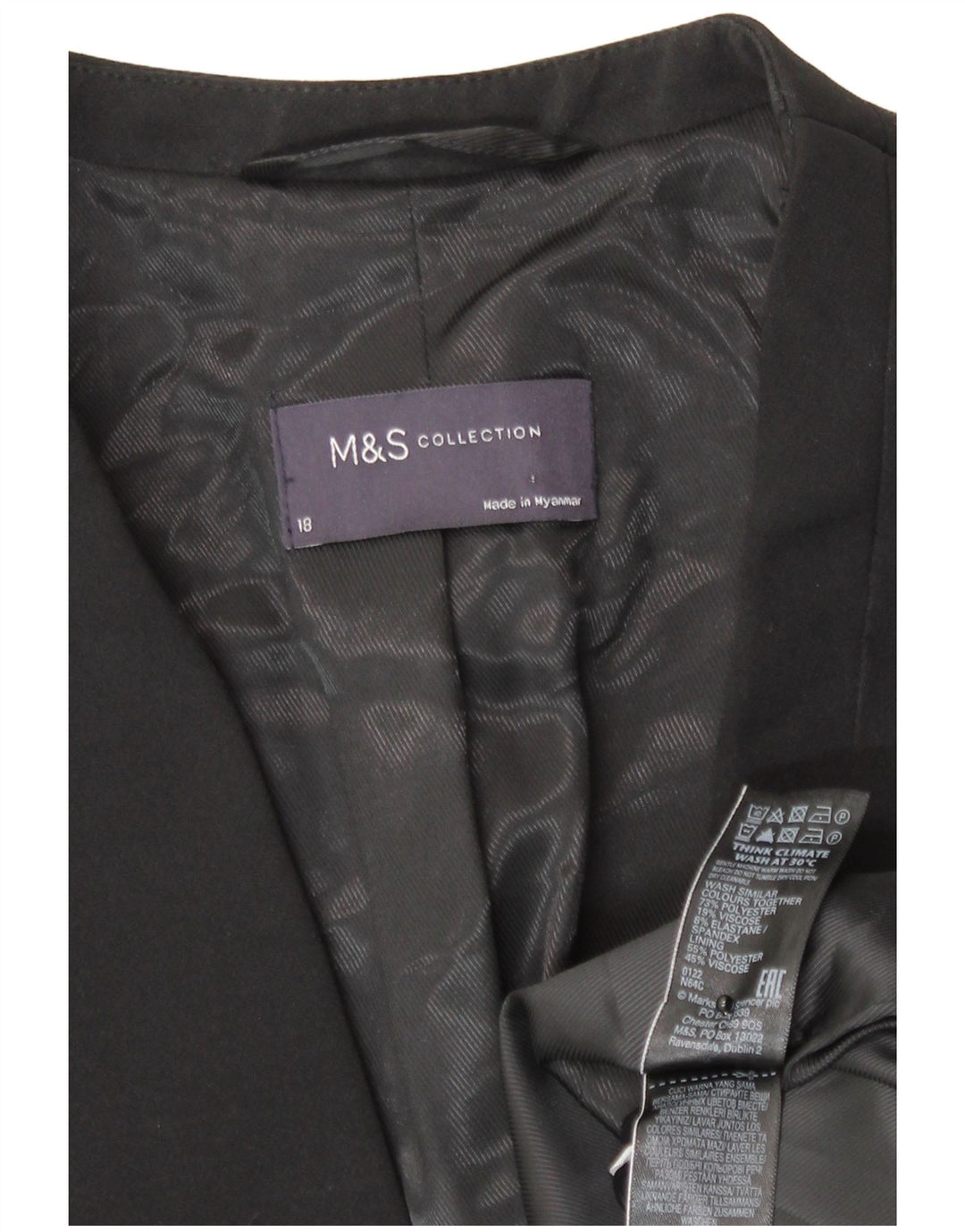 Marks & Spencer Veste blazer 1 bouton pour femme UK 18 XL Noir Polyester