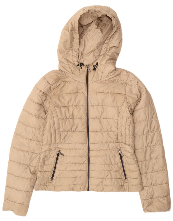 Zara Veste matelassée à capuche pour femme UK 14 Polyester beige moyen
