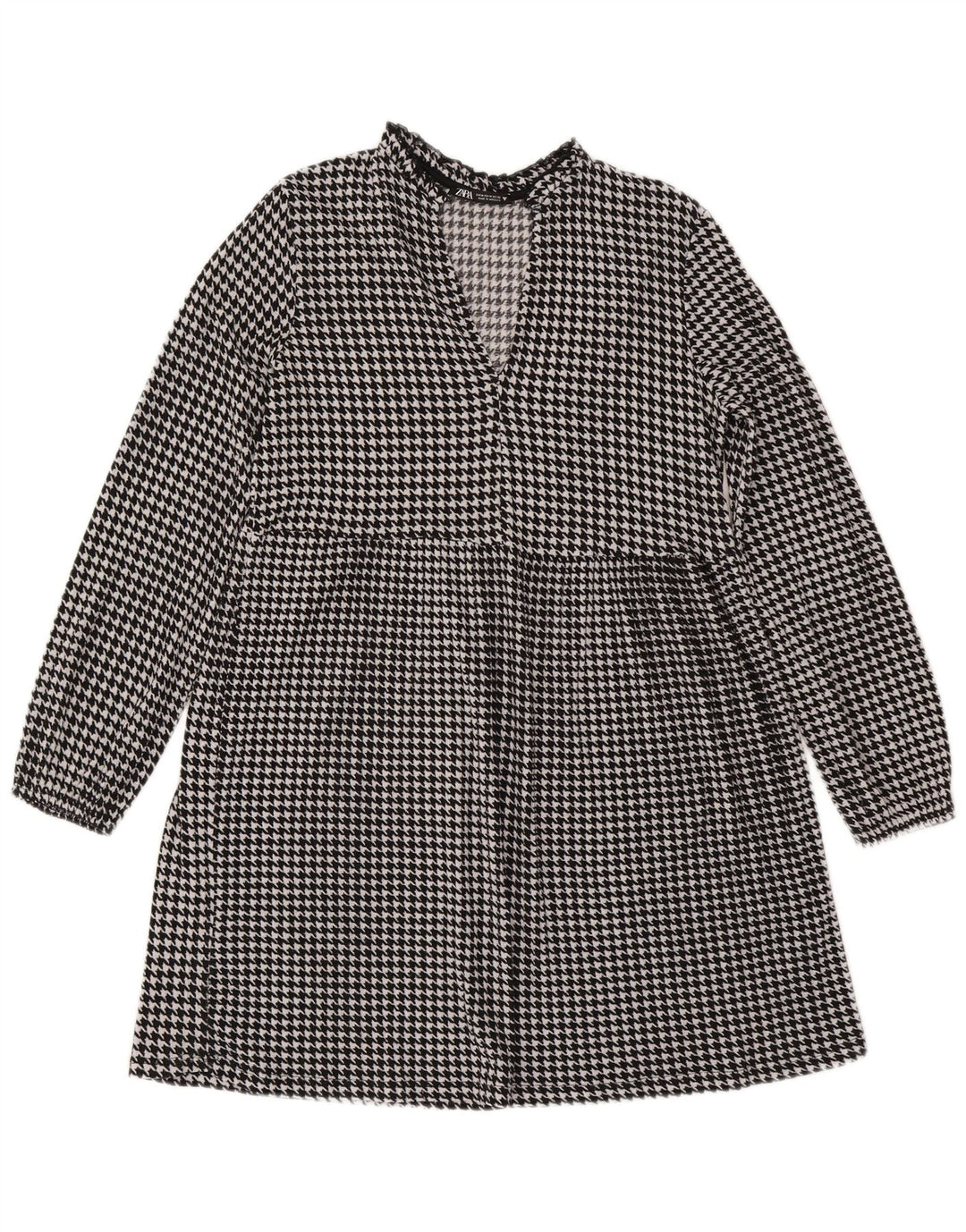 Zara Robe trapèze à manches longues pour femme UK 44, motif pied-de-poule noir moyen