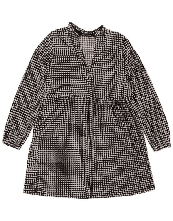 Zara Robe trapèze à manches longues pour femme UK 44, motif pied-de-poule noir moyen