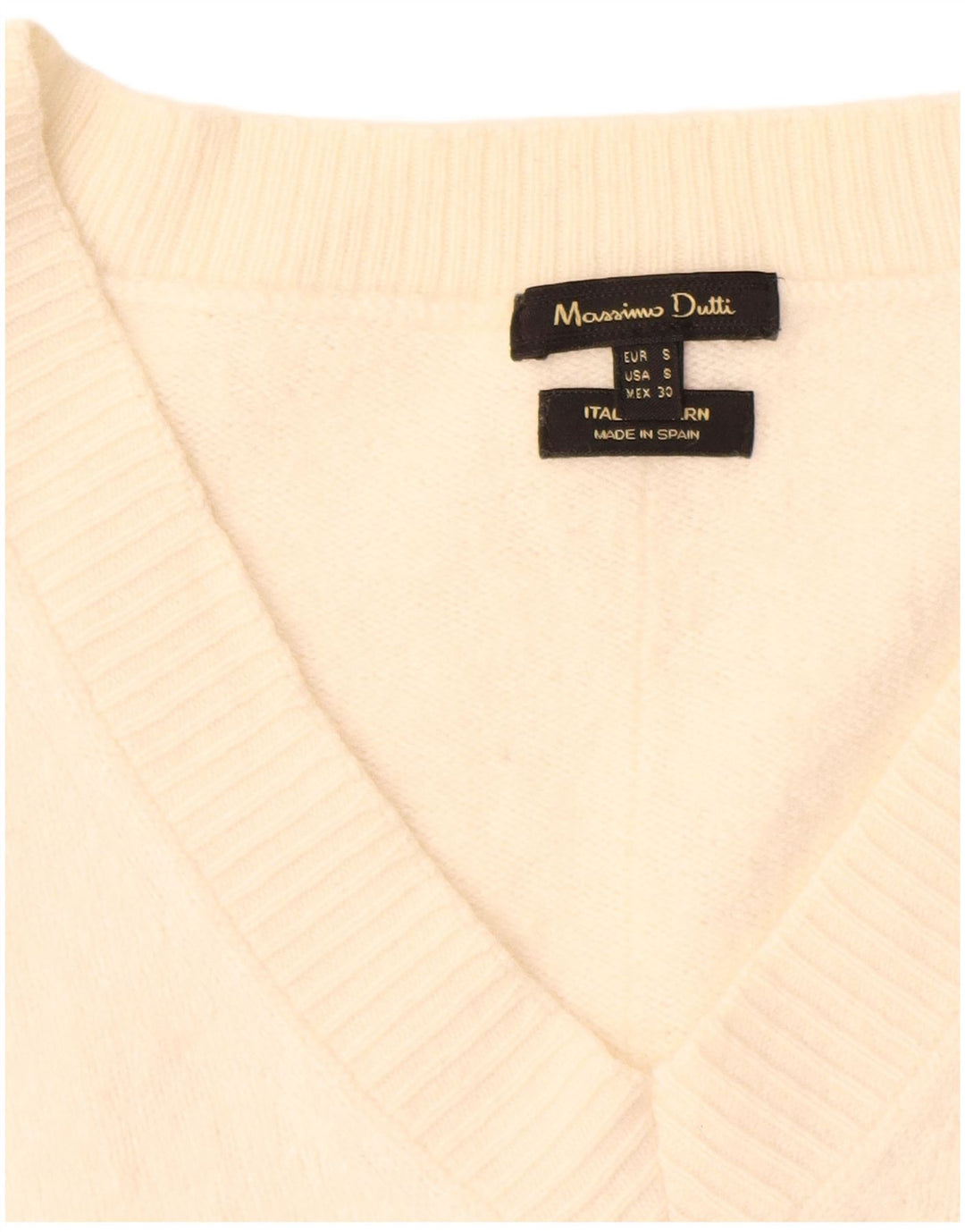Massimo Dutti Pull surdimensionné à col en V pour femme UK 10 Petit Blanc cassé