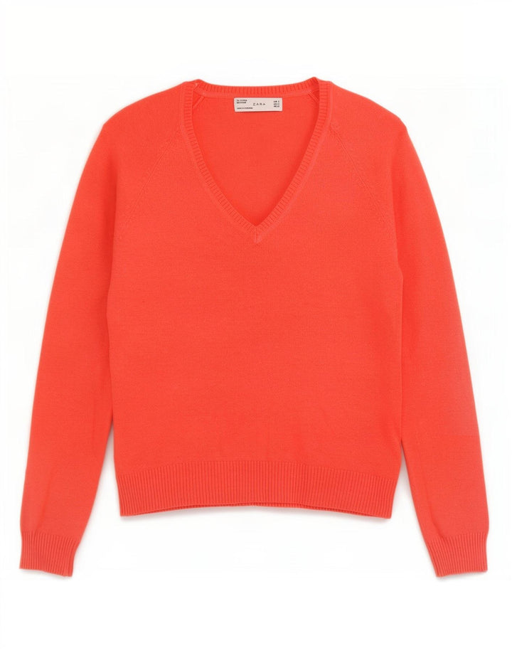 Zara Pull col V pour femme UK 10 Petit Rouge