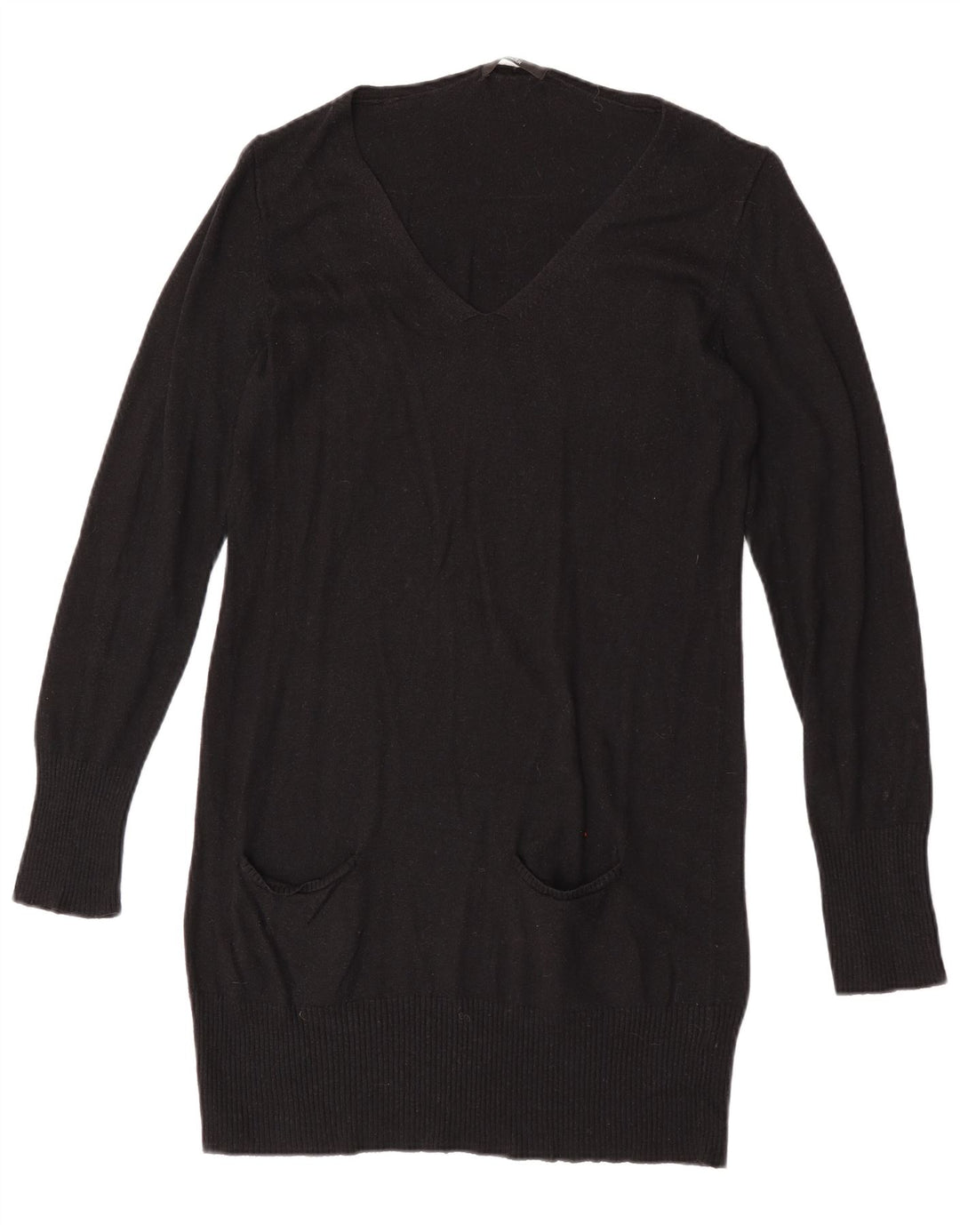 Marks & Spencer Pull long à col en V pour femme UK 14 Noir moyen