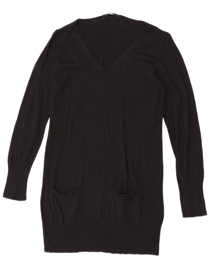 Marks & Spencer Pull long à col en V pour femme UK 14 Noir moyen