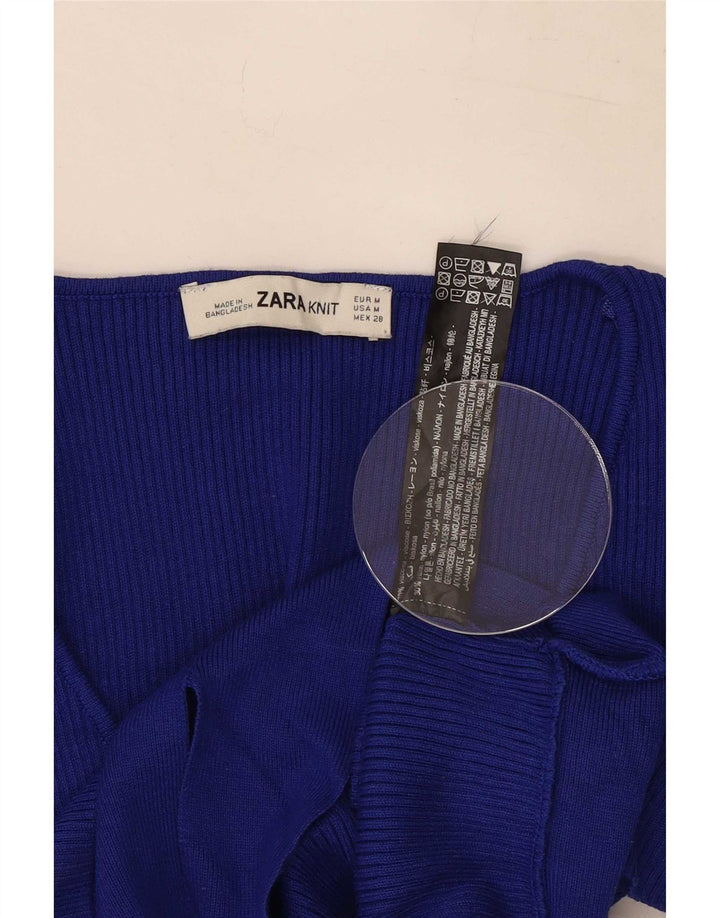 Zara Femme Crop Top UK 12 Bleu Moyen Viscose