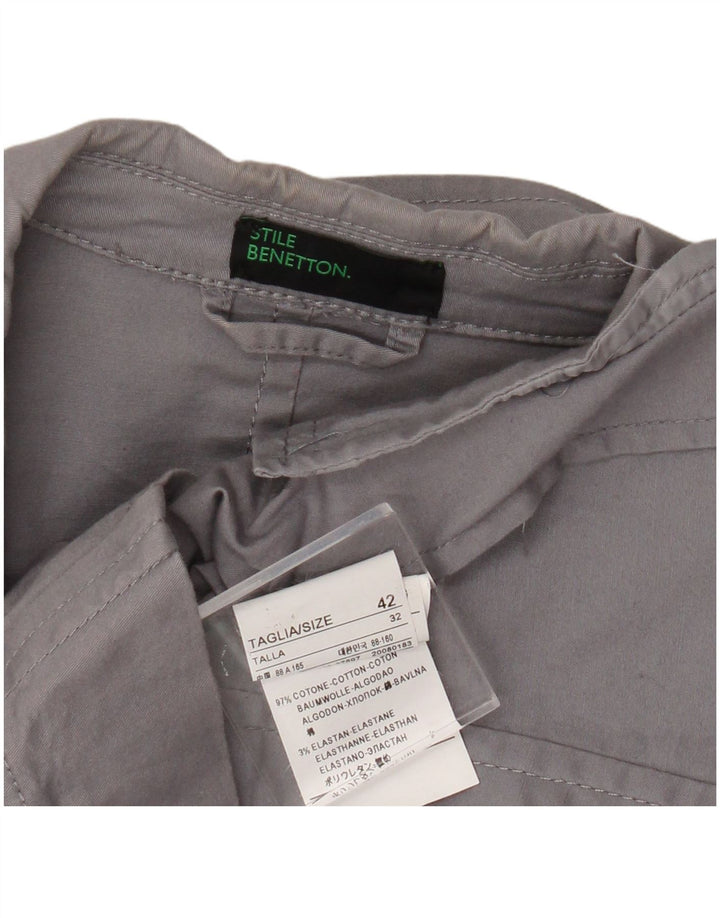 Benetton Veste Blazer 3 Boutons Femme IT 42 Gris Moyen Coton