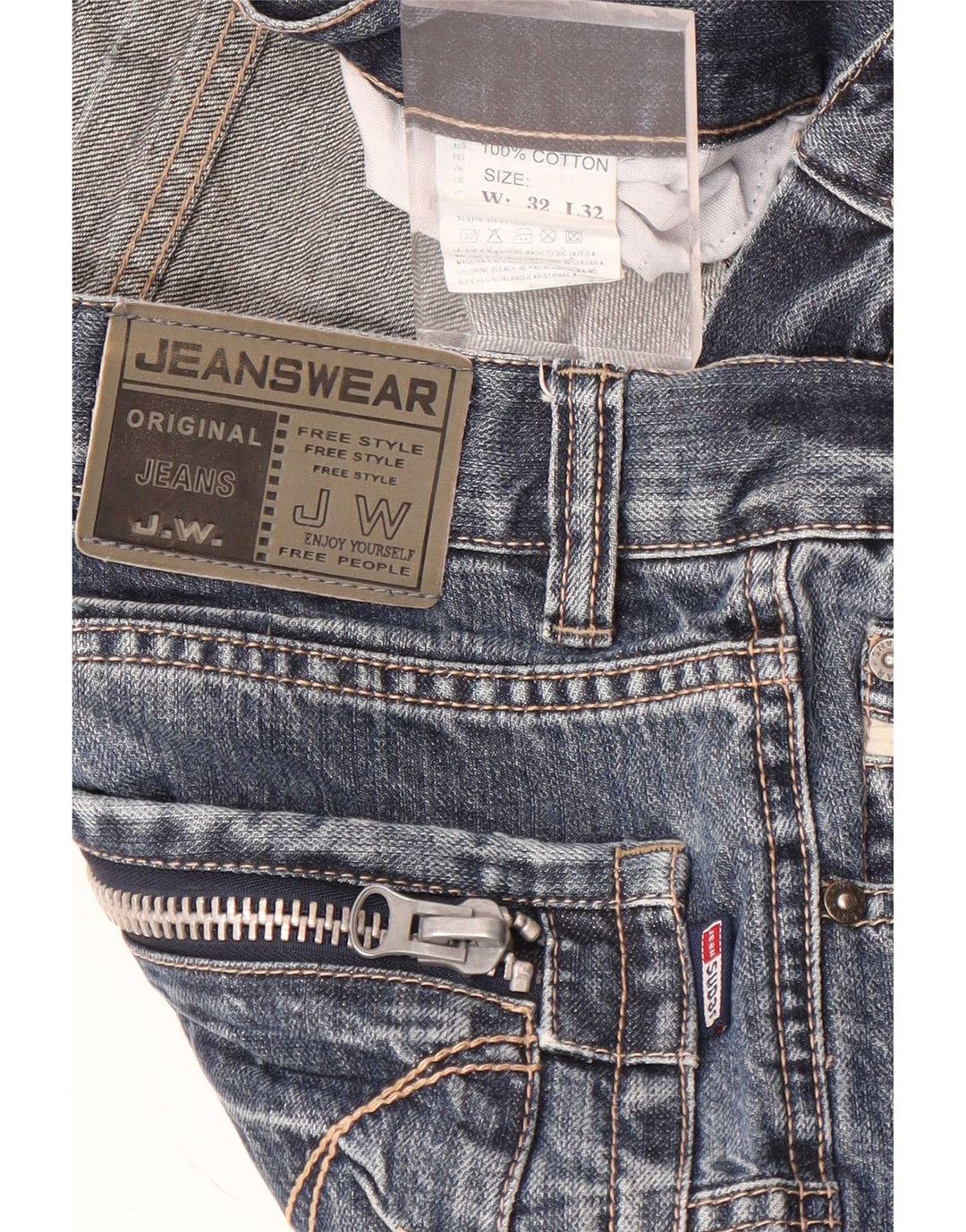 Jean droit Vintage homme W32 L32 bleu Patchwork coton