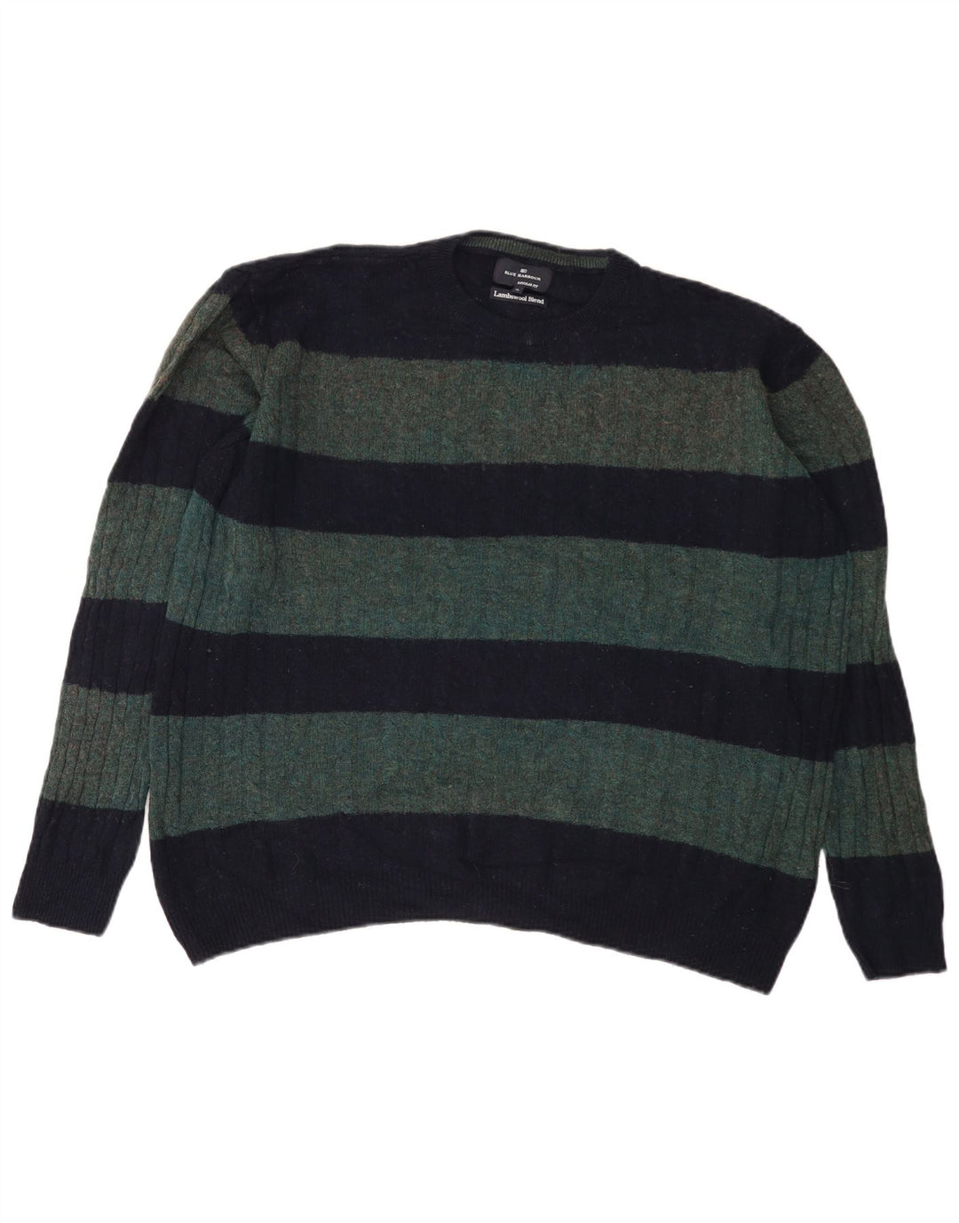 Marks & Spencer Pull à col rond pour homme XL en laine rayée verte