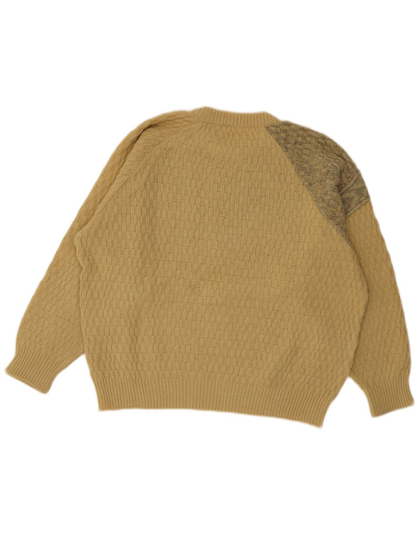 vintage Mens Crew Neck Jumper Pull XL Beige Géométrique