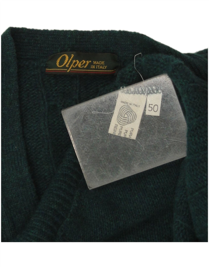 vintage Homme Cardigan Pull IT 50 Laine Vert Moyen