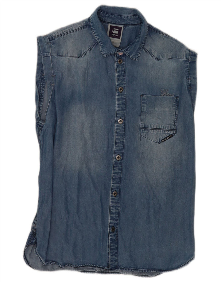 G-Star Chemise en jean sans manches pour femme UK 14 Bleu moyen Lyocell