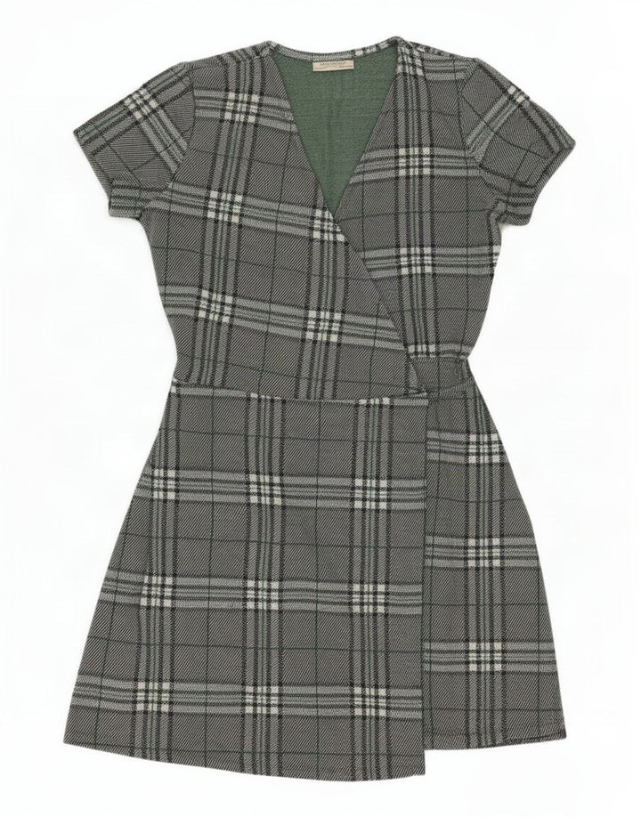 Zara Femme Robe Portefeuille UK 44 Grand Vert Plaid Polyester