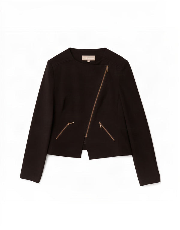 Marks & Spencer Veste blazer zippée pour femme UK 14 Medium Noir Polyester