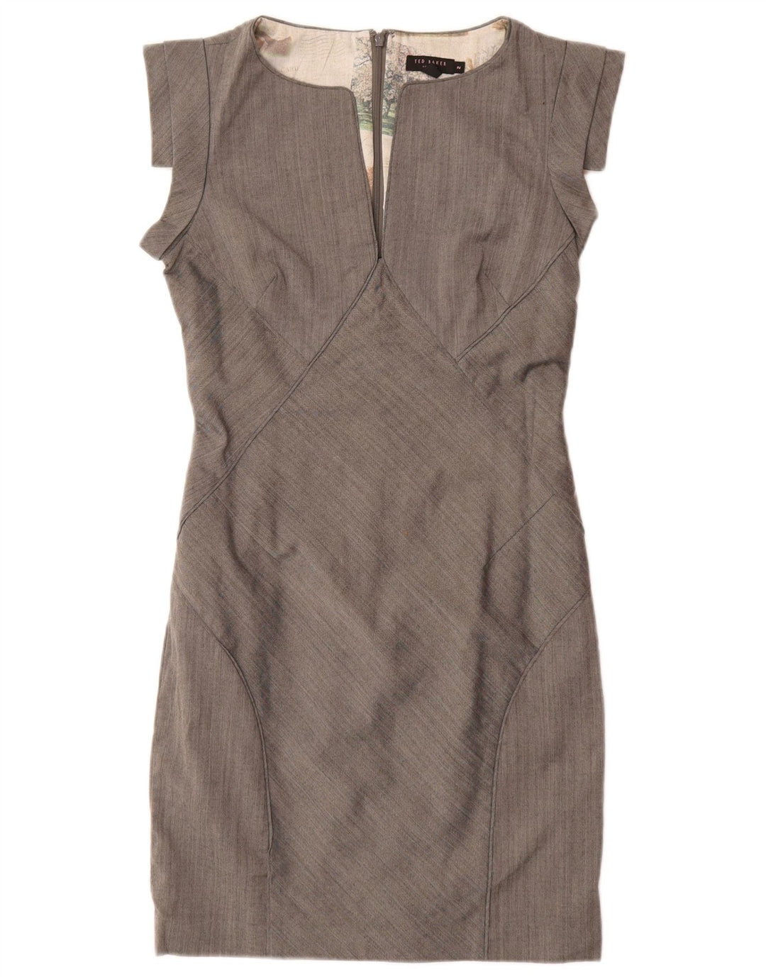 TED BAKER Robe fourreau sans manches pour femme Taille 2 Petit chevron gris
