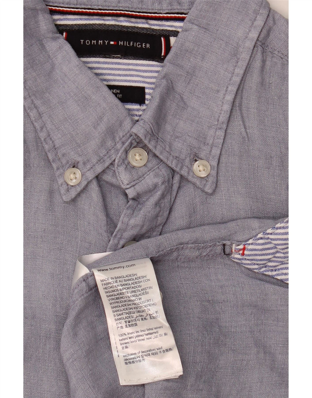 TOMMY HILFIGER Chemise à Manches Courtes Regular Fit Homme Bleu Moyen Lin