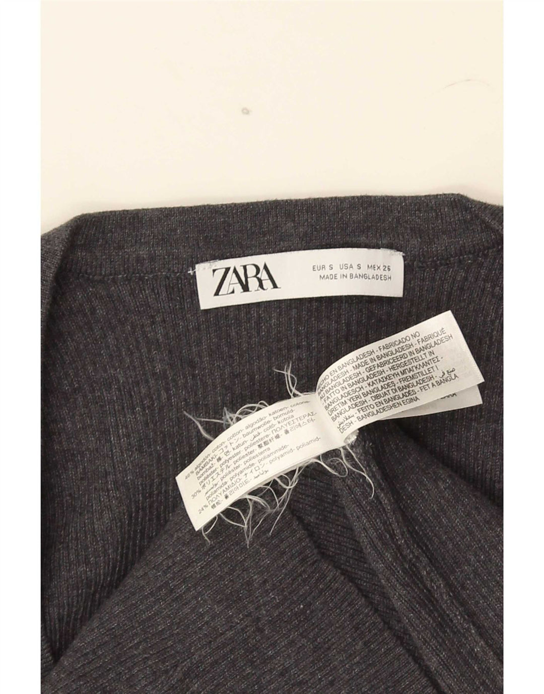 Zara Femme Crop Top UK 8 Petit Gris Coton