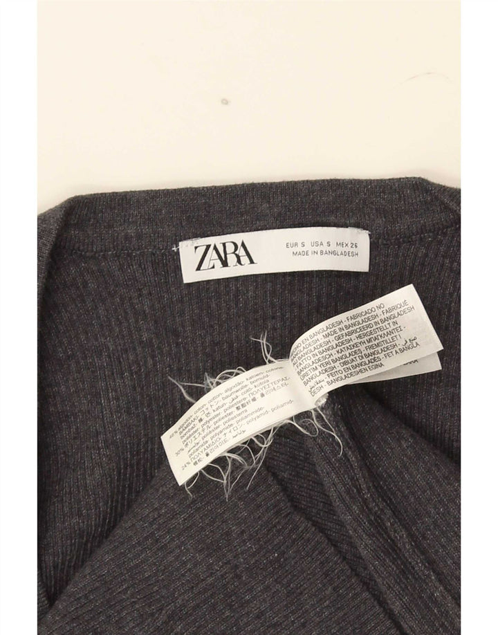 Zara Femme Crop Top UK 8 Petit Gris Coton