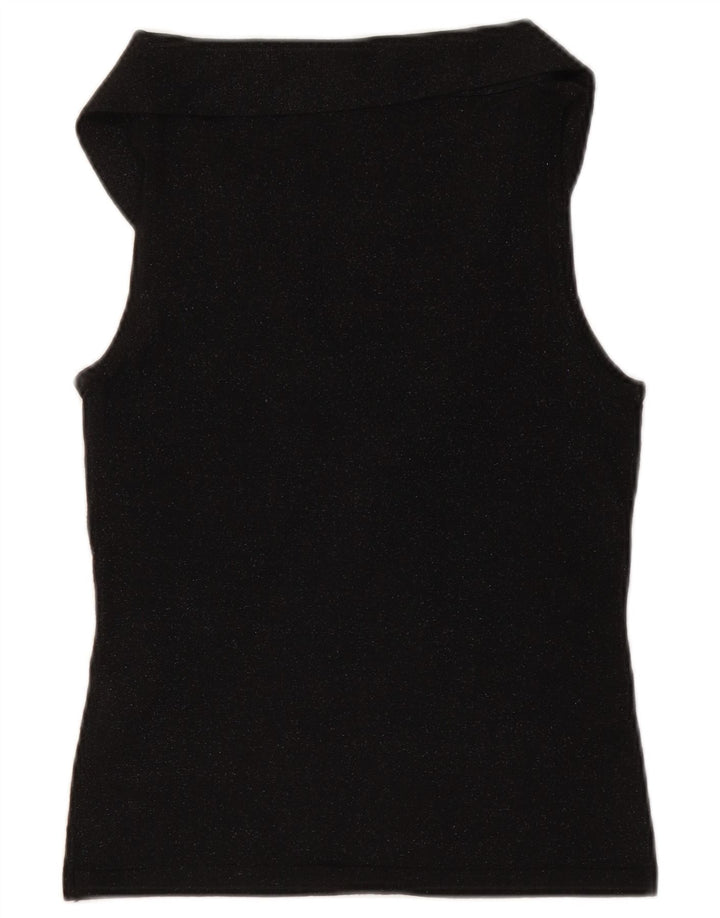 MASSIMO DUTTI Débardeur court à nouer sur le devant pour femme UK 12 Medium Noir moucheté