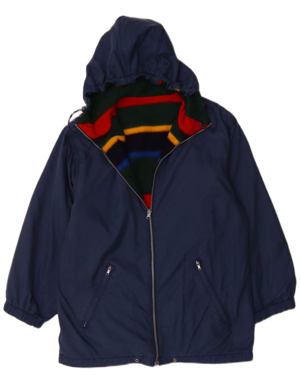 VINTAGE Veste réversible à capuche surdimensionnée pour femme UK 12 Bleu marine moyen