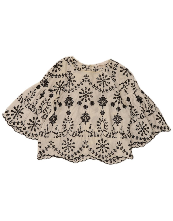 Zara Womens Trafaluc Crop 3/4 Sleeve Blouse Top UK 10 Petit Blanc Floral