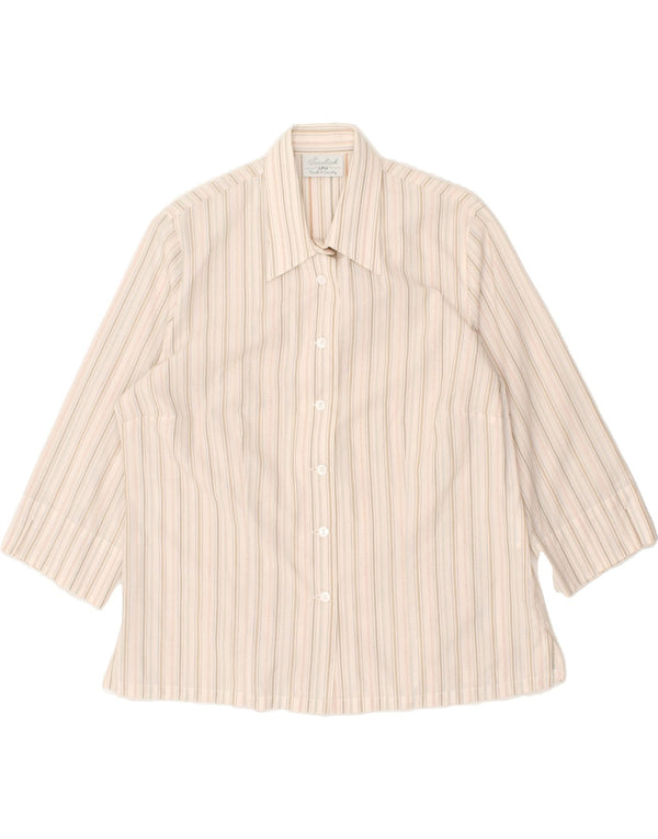 VINTAGE Womens 3/4 Sleeve Shirt EU 40 Medium Grey Striped Cotton